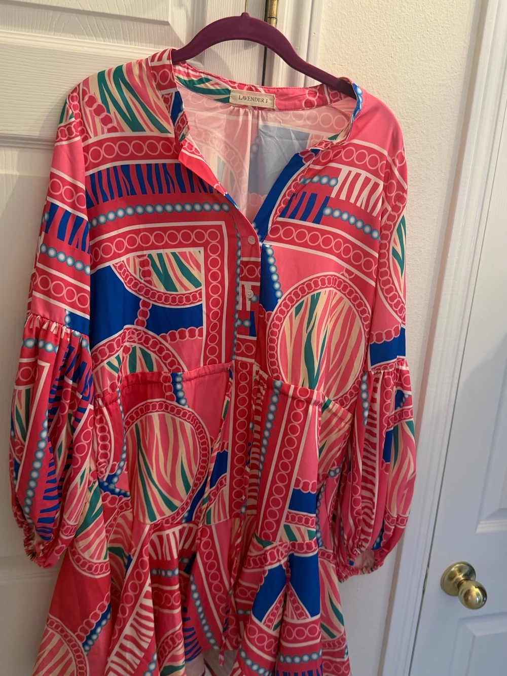 Lavender Brown Pink Patterned Long-Sleeve Women’s dress